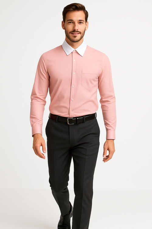Classic Stylish Fashionable -White Collar Two Toned Contrast white collars Multi-color Men's Dress Shirt