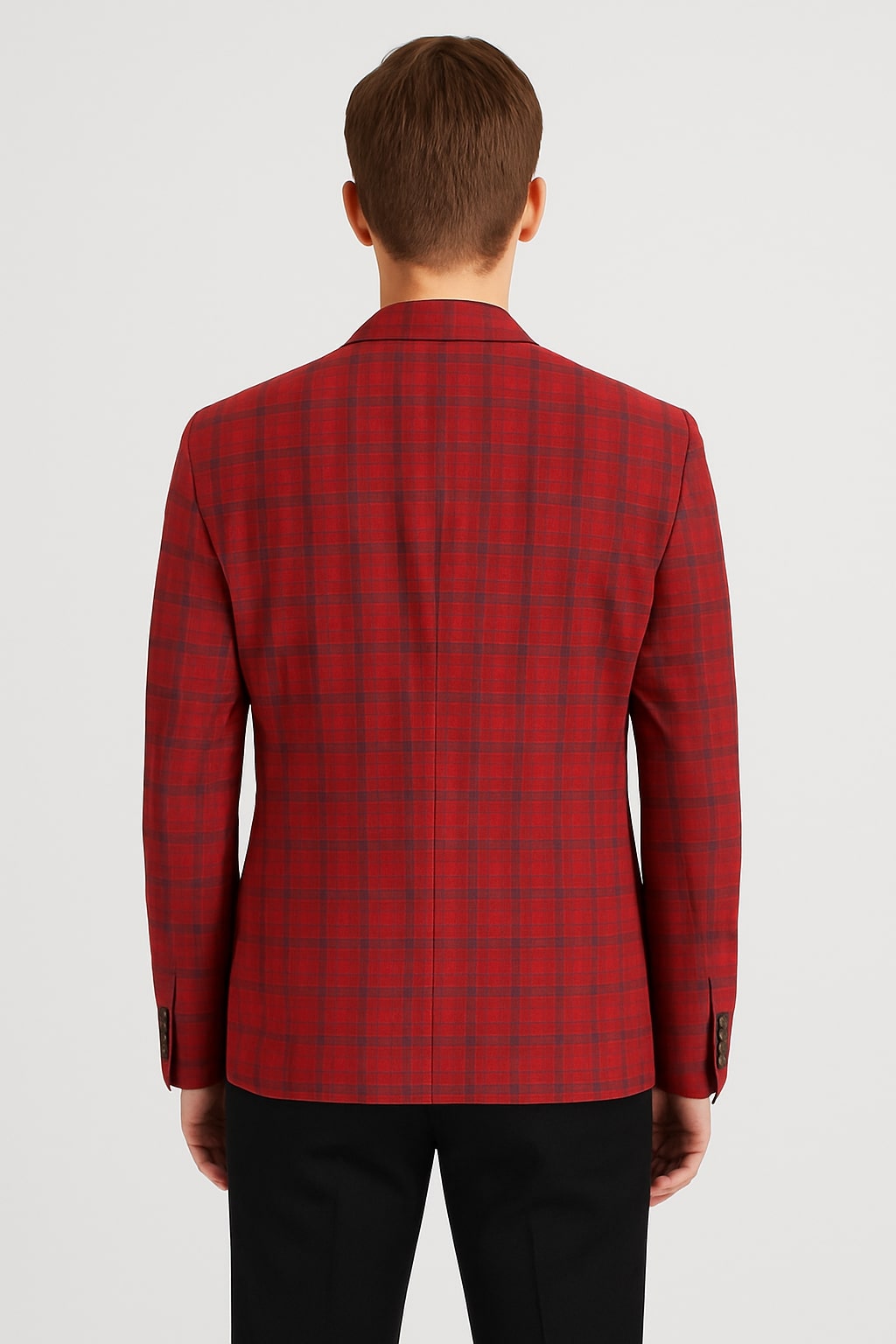 Modern Red Plaid Blazer â€“ Tartan Windowpane Pattern Christmas Party Color - 36 Short