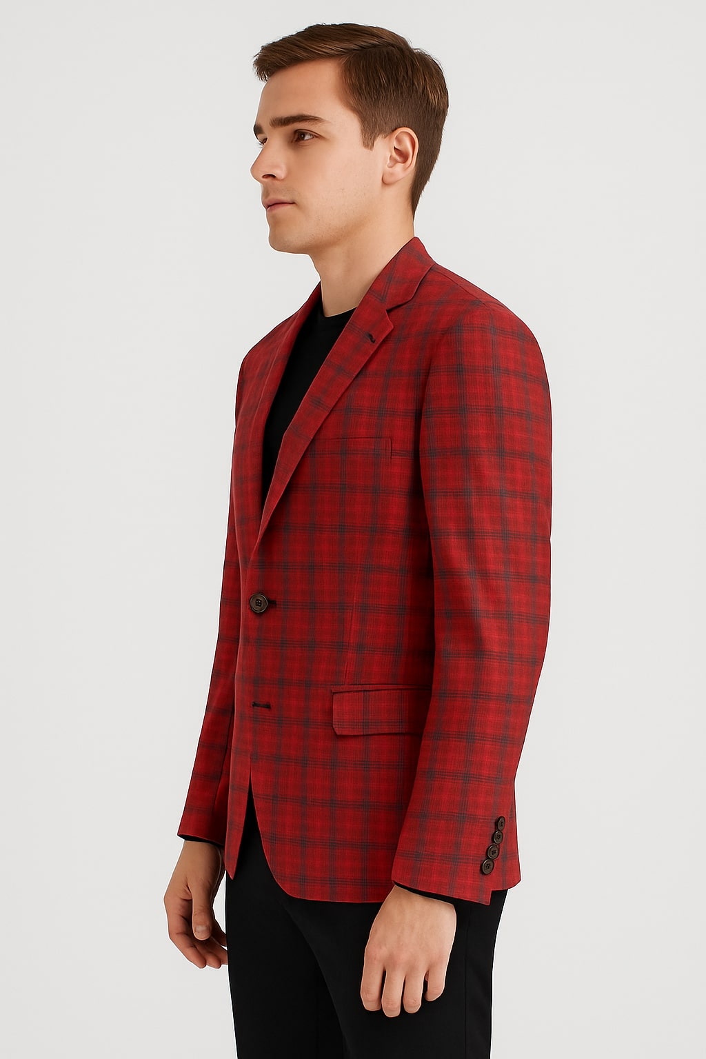 Modern Red Plaid Blazer â€“ Tartan Windowpane Pattern Christmas Party Color - 36 Short