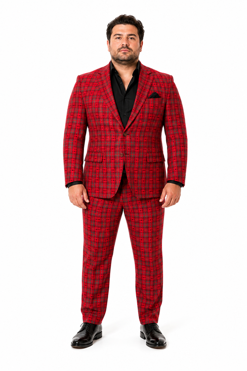 Modern Red Plaid Blazer Tartan Windowpane Pattern Christmas Party Color