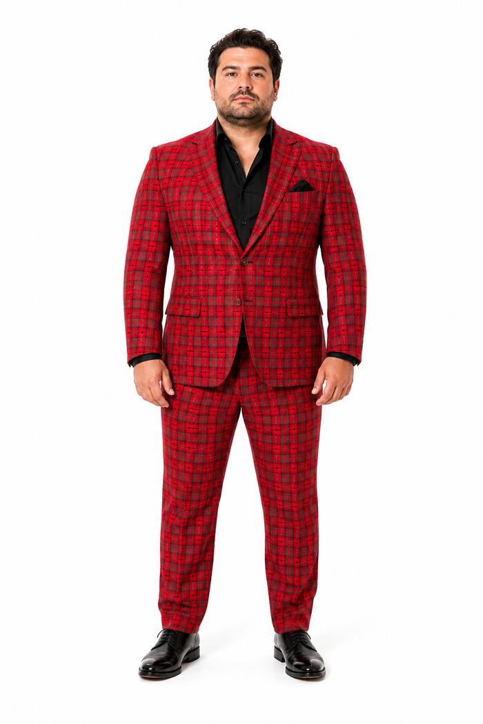 Modern Red Plaid Blazer Tartan Windowpane Pattern Christmas Party Color