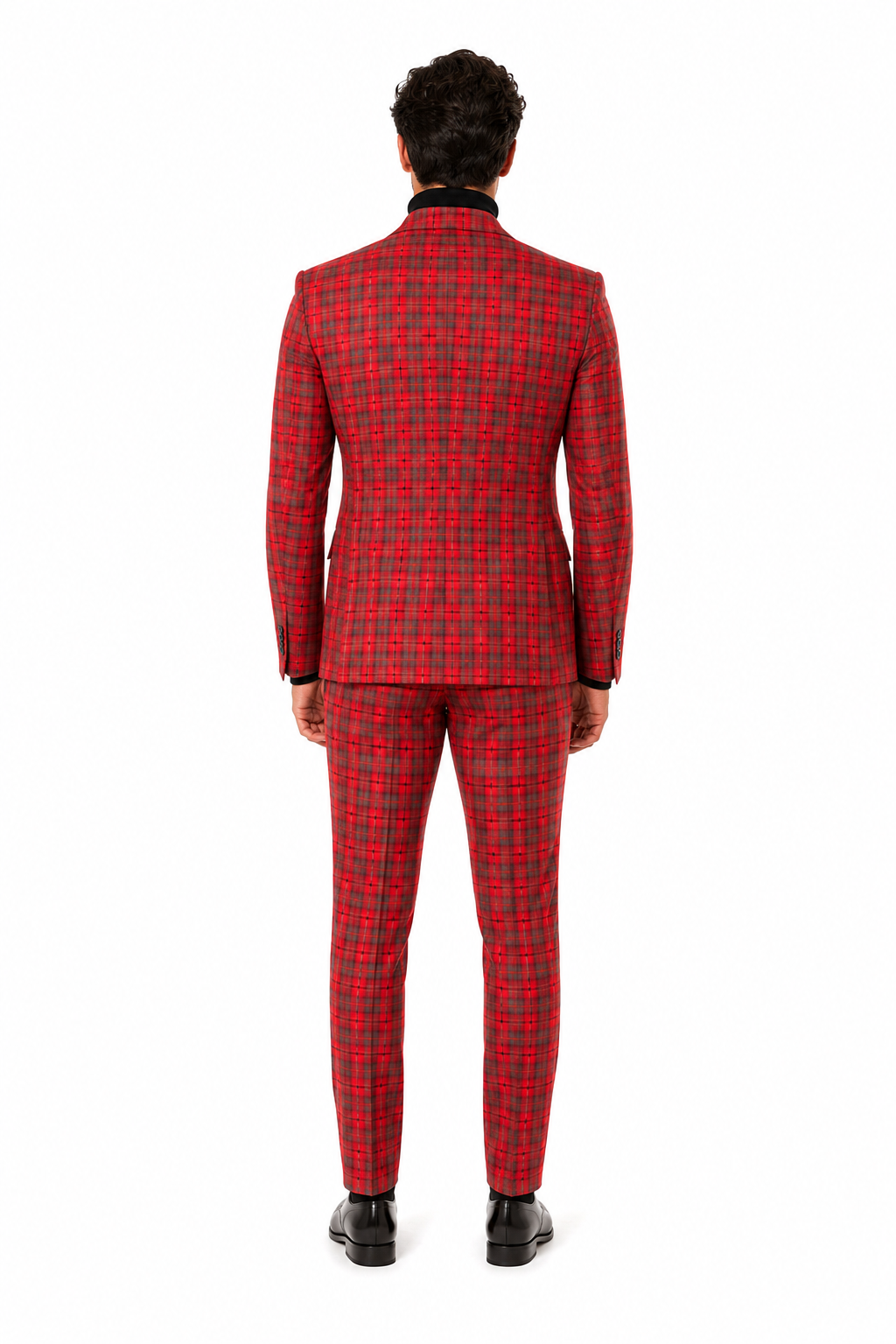 Modern Red Plaid Blazer Tartan Windowpane Pattern Christmas Party Color