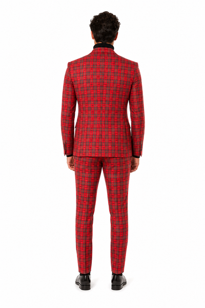 Modern Red Plaid Blazer Tartan Windowpane Pattern Christmas Party Color