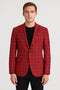 Modern Red Plaid Blazer – Tartan Windowpane Pattern Christmas Party Color