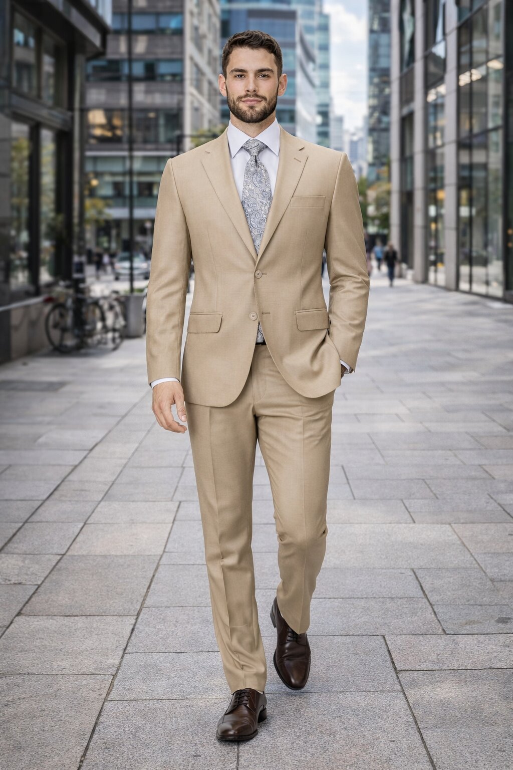 Mens Tiglio Tan Slim Fit Wool Suit Modern Two-Piece Tailored Suit - 34 Short or Extra Small