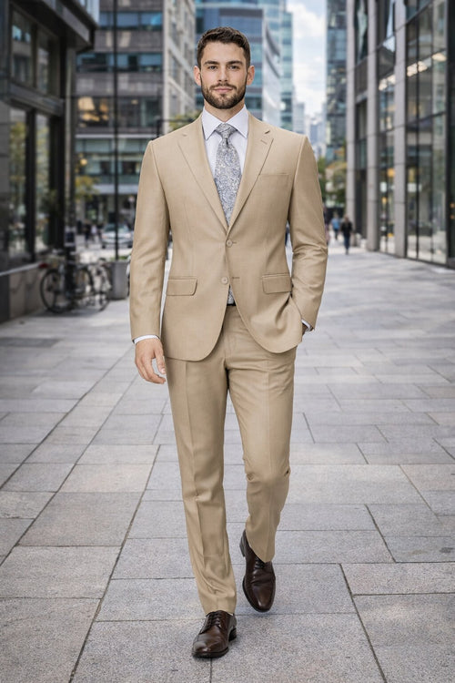 Mens Tiglio Tan Slim Fit Wool Suit Modern Two-Piece Tailored Suit