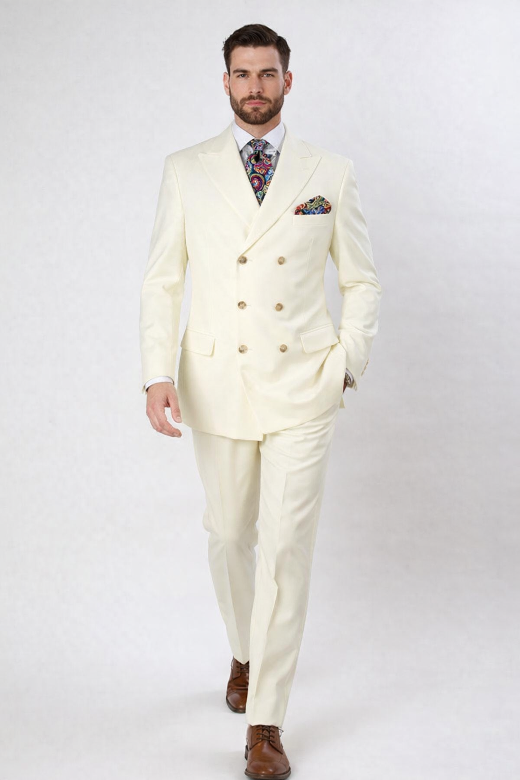 Apollo King Men's 2pc Double Breasted Suit Wide Peak Lapel with Slim Fit Cut - 38 Short Jacket+32 Waist Adjustable 28to34)(Height: 5 4 to5 7 )(Neck  15-16.5)S-M)