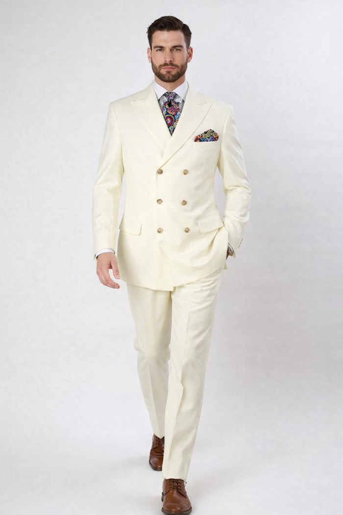 Apollo King Men's 2pc Double Breasted Suit Wide Peak Lapel with Slim Fit Cut
