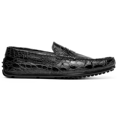 Zelli Monza Caiman Crocodile Penny Loafer Driving Shoes in Black
