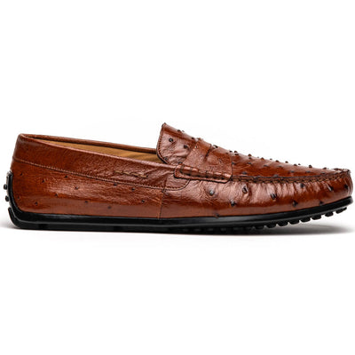 Zelli Monza Genuine Ostrich Quill Driving Loafers in Brandy