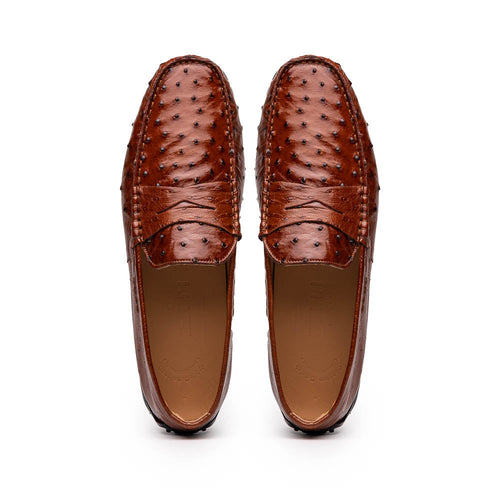 Zelli Monza Genuine Ostrich Quill Driving Loafers in Brandy