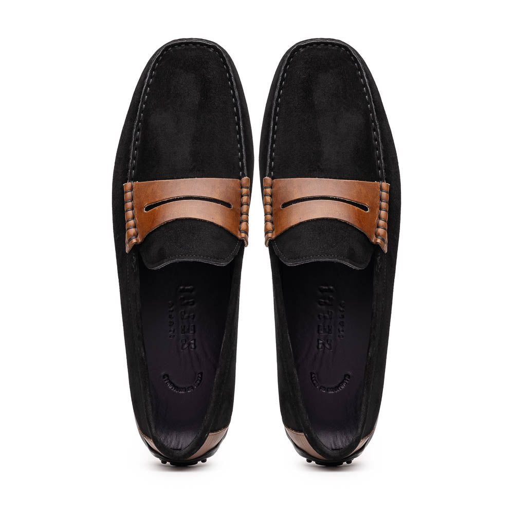 Zelli Monza Suede & Calfskin Driving Loafers in Black / Chestnut