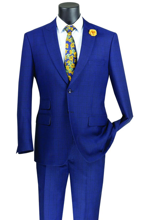 Modern Fit - Vinci Men's Light Windowpane 2 Piece Modern Fit Suit  purple