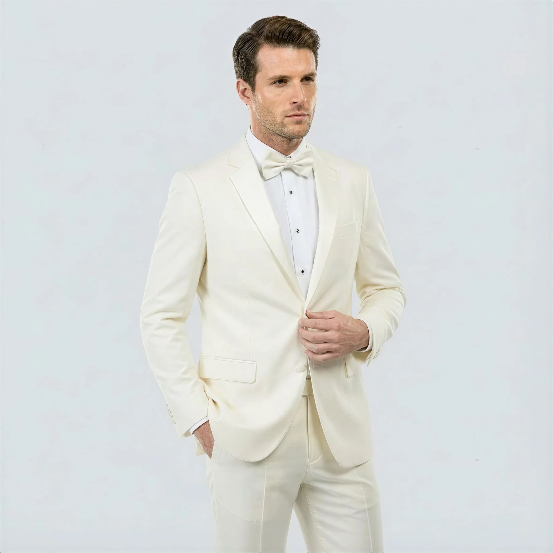 Ivory Tuxedo with Satin Notch Lapel – Wedding and Prom - 34 Short or Extra Small