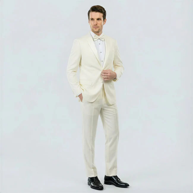 Ivory Tuxedo with Satin Notch Lapel – Wedding and Prom - 34 Short or Extra Small