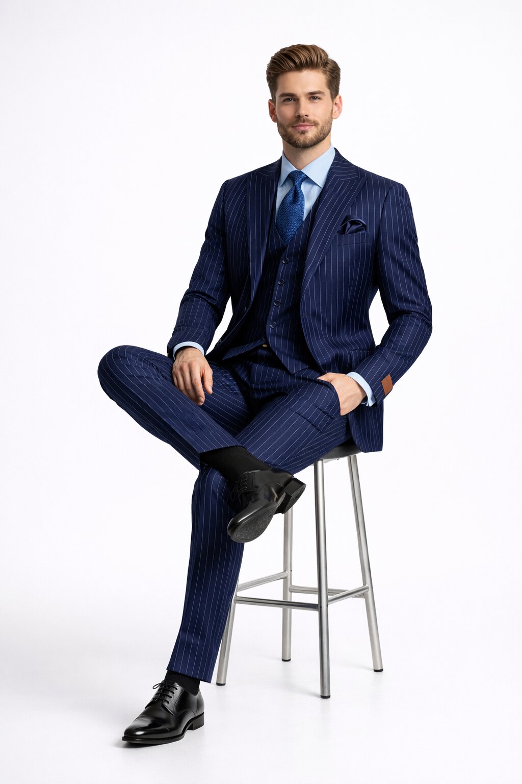 Steve Harvey Suit - Peak Lapel Modern Fit - No Pleated Pants Designer Brand Multicolor 3 Piece Single Breasted Vested Suit - Coat Size 38