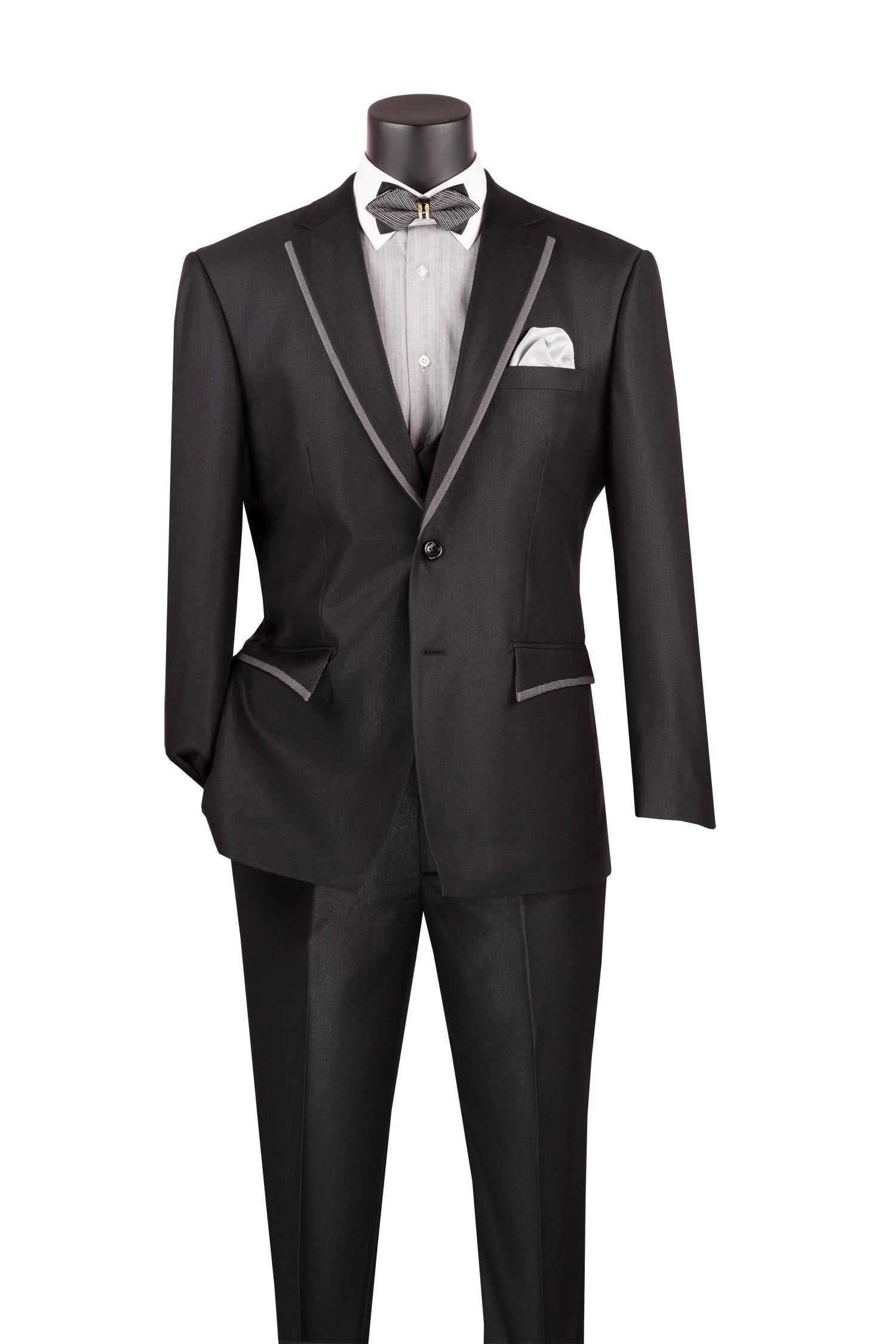 Vinci Men's 3 Piece Modern Fit Suit Tone-on Tone Accents