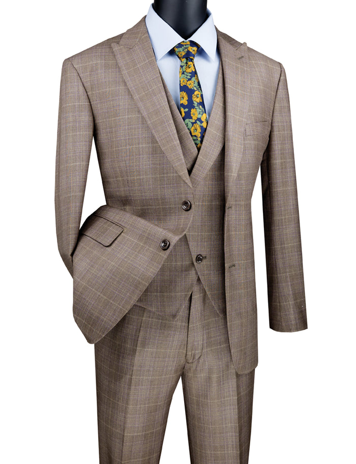 Modern Fit - Jacket & Pants Vinci Men's 3 Piece Modern Fit Suit: purple Stylish Vest Jacket & Pants