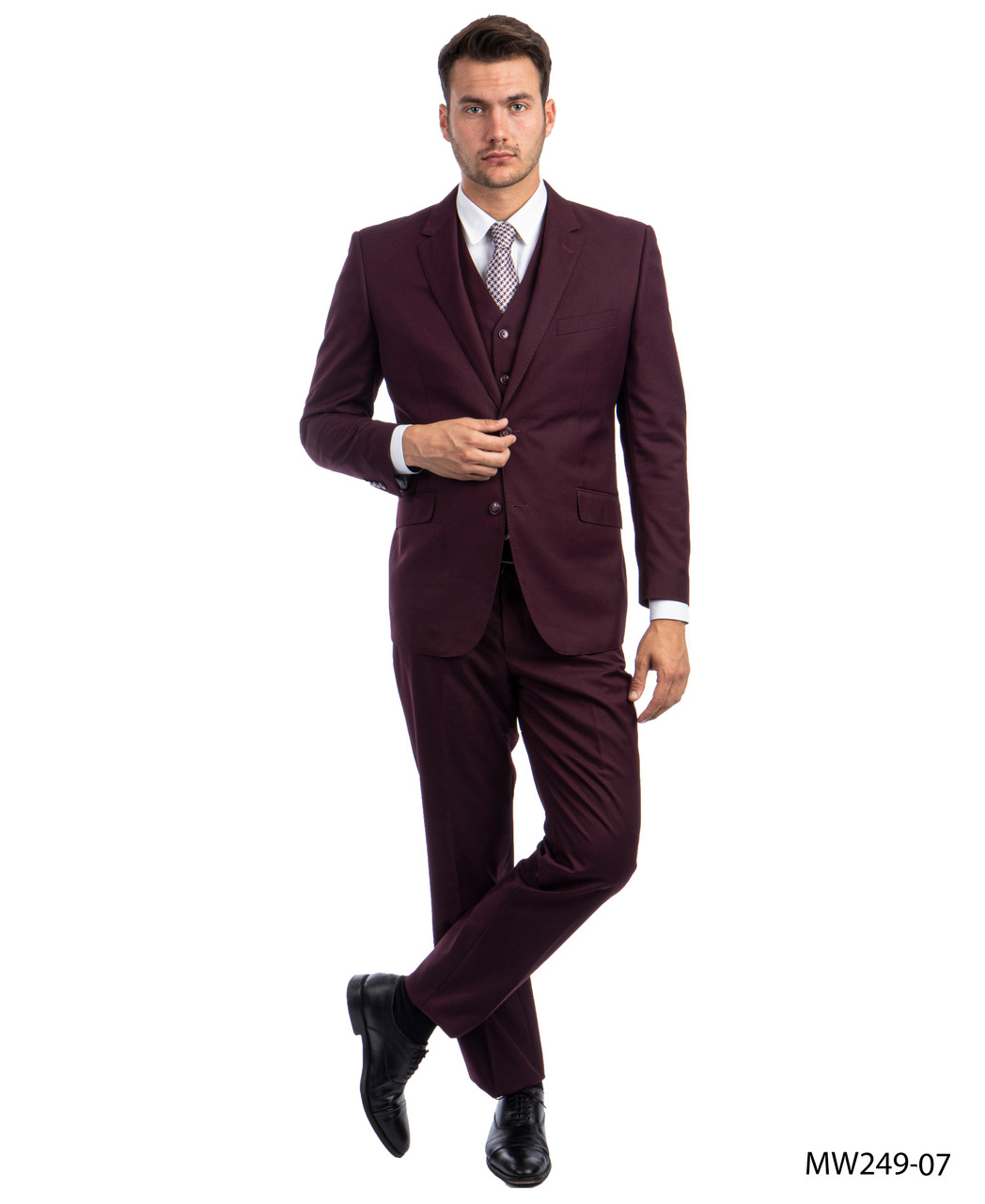 Zegarie Men's 3pc Modern Fit 100% Wool Suit Solid Colors - 38 Short Jacket+32 Waist Adjustable 28to34)(Height: 5 4 to5 7 )(Neck  15-16.5)S-M)