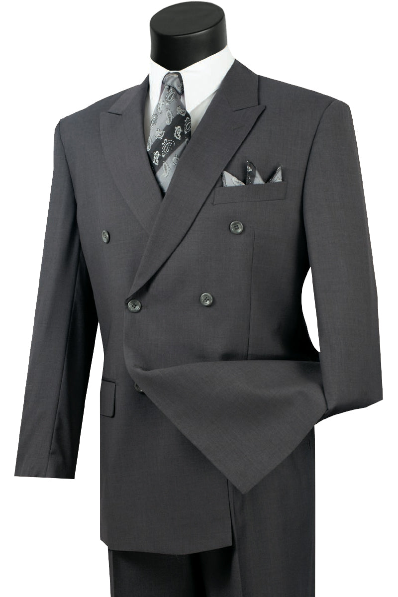 Mens Classic Wool Feel Double Breasted Suit in Heather Grey - 36 Short