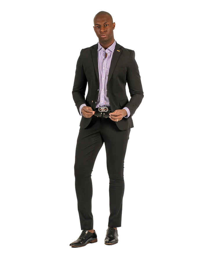 Stretch Fabric - "Black" Light Weight Suit - Slim Fitted Suit "Style #"