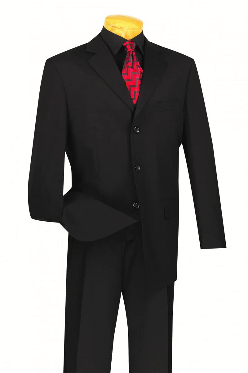 "Classic Men's Black Suit - Regular Fit, 3 Button Style"