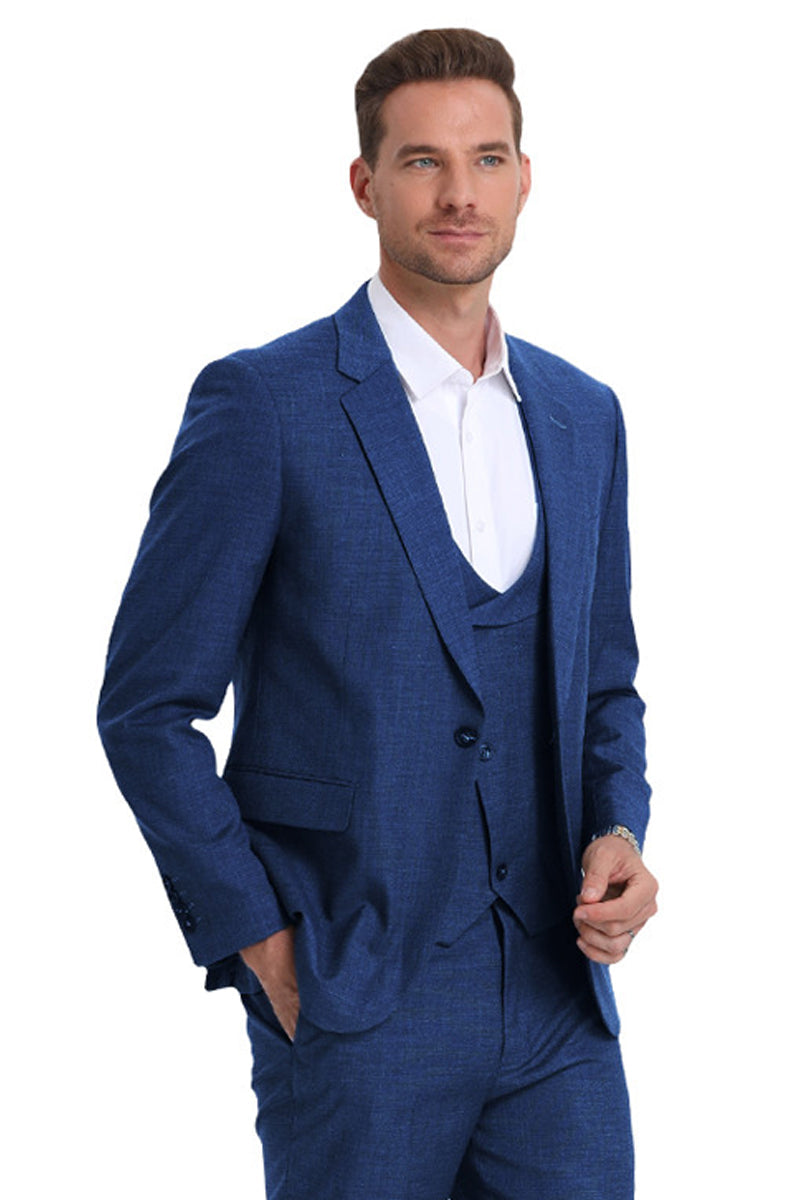 Mens Double Breast Sateen Shiny Fabric Metallic Fabric - Sharskin Navy Suit main image 1