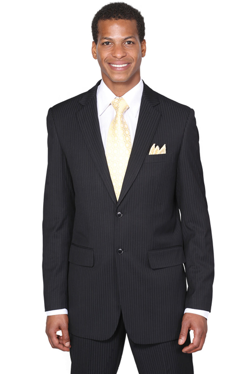 "Modern Fit Men's Business Suit - Black 2-Button Tonal Pinstripe"