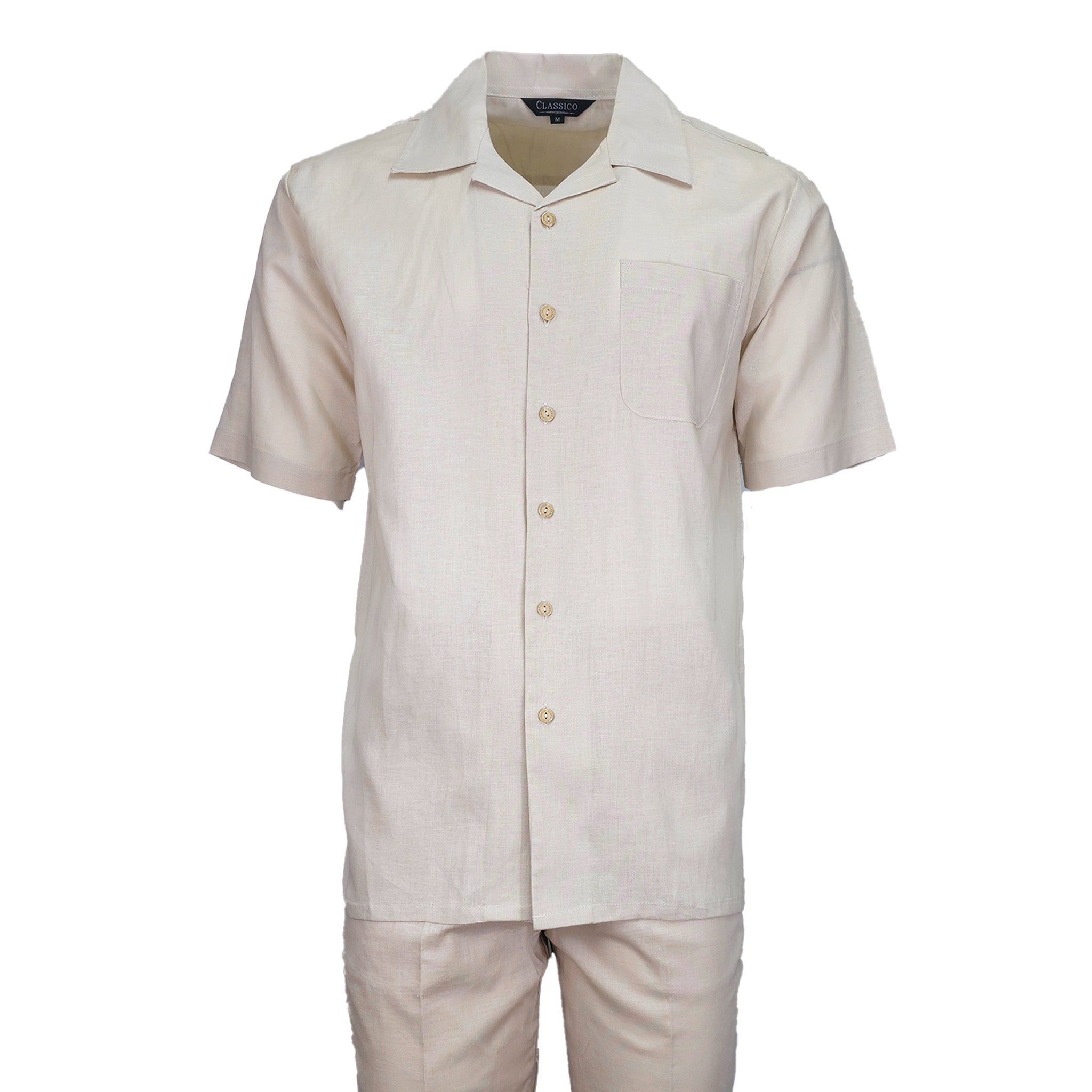 Mens Natural Linen Shirt and Pants Casual Outfit Set - Small