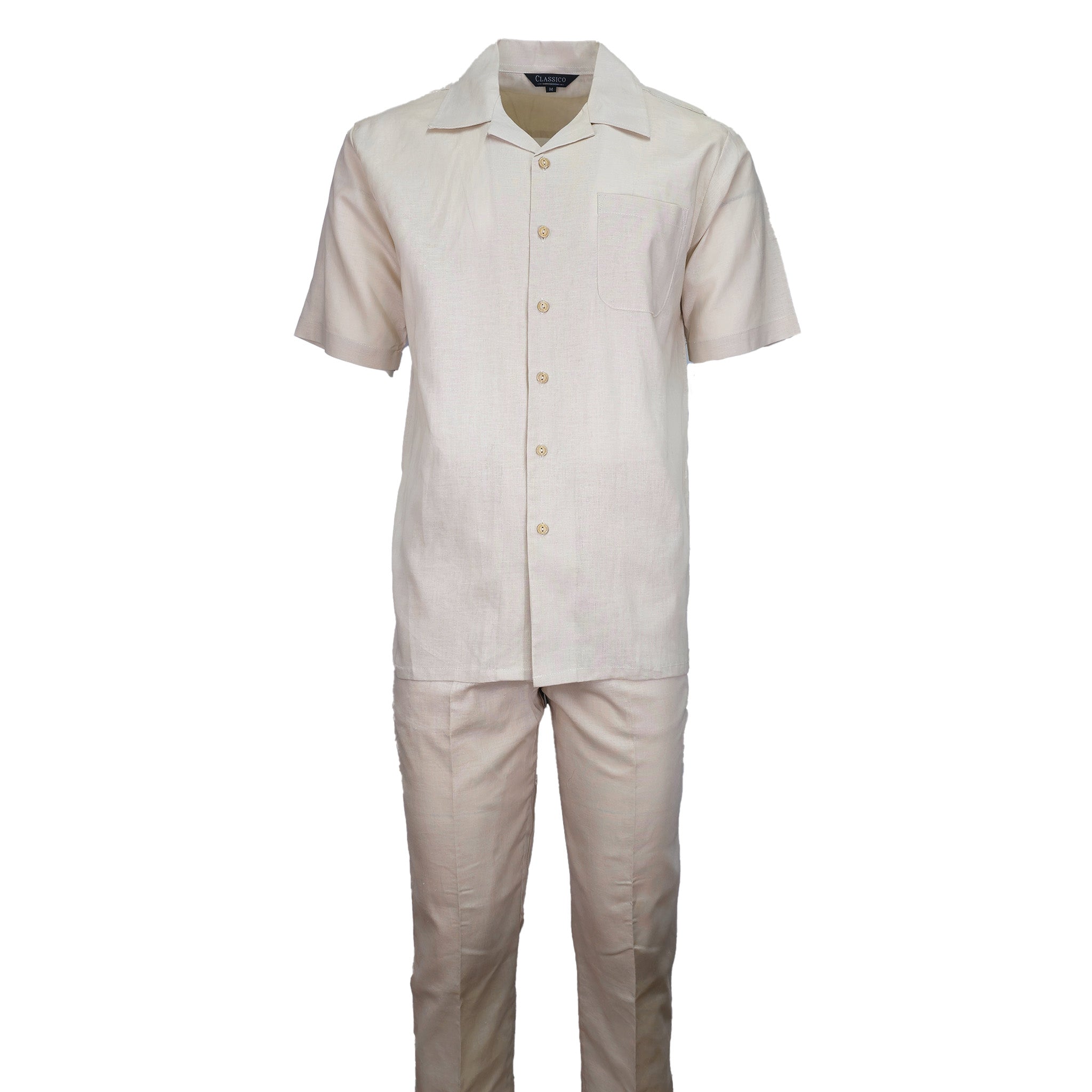 Mens Natural Linen Shirt and Pants Casual Outfit Set - Small