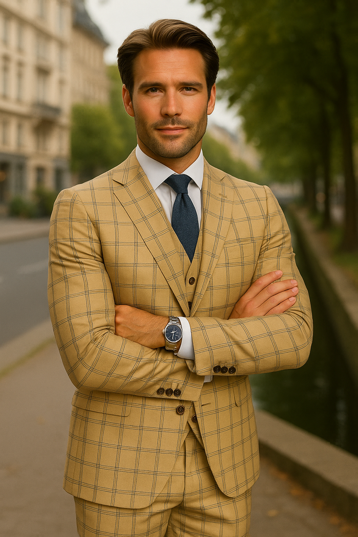 Wool Suit - Italian Made Business Suit by Statement Men's 3 Piece 100% Wool Fashion Suit - Modern Fit