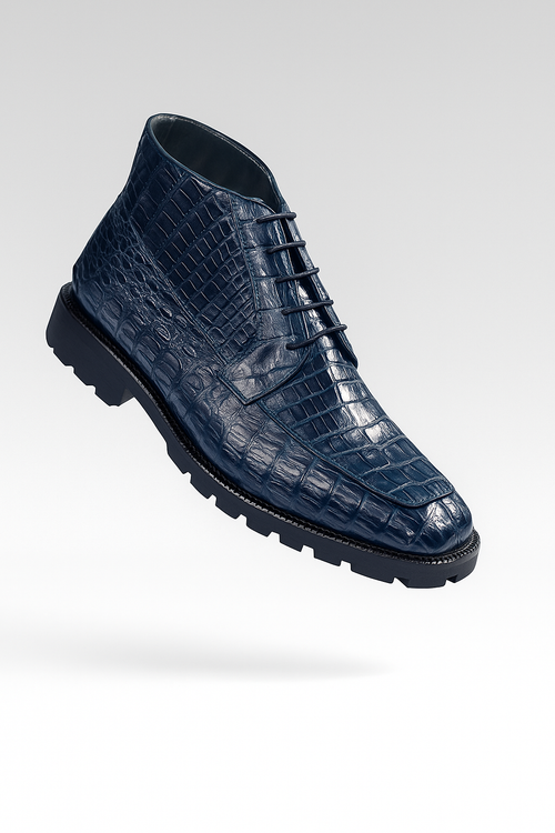 Navy Genuine Caiman Crocodile Belly Ankle Los Altos Boot-New Designer Collection