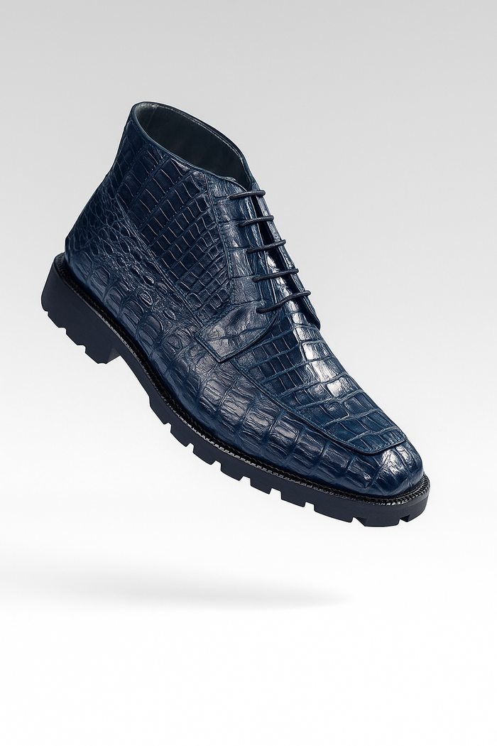 Navy Genuine Caiman Crocodile Belly Ankle Los Altos Boot-New Designer Collection