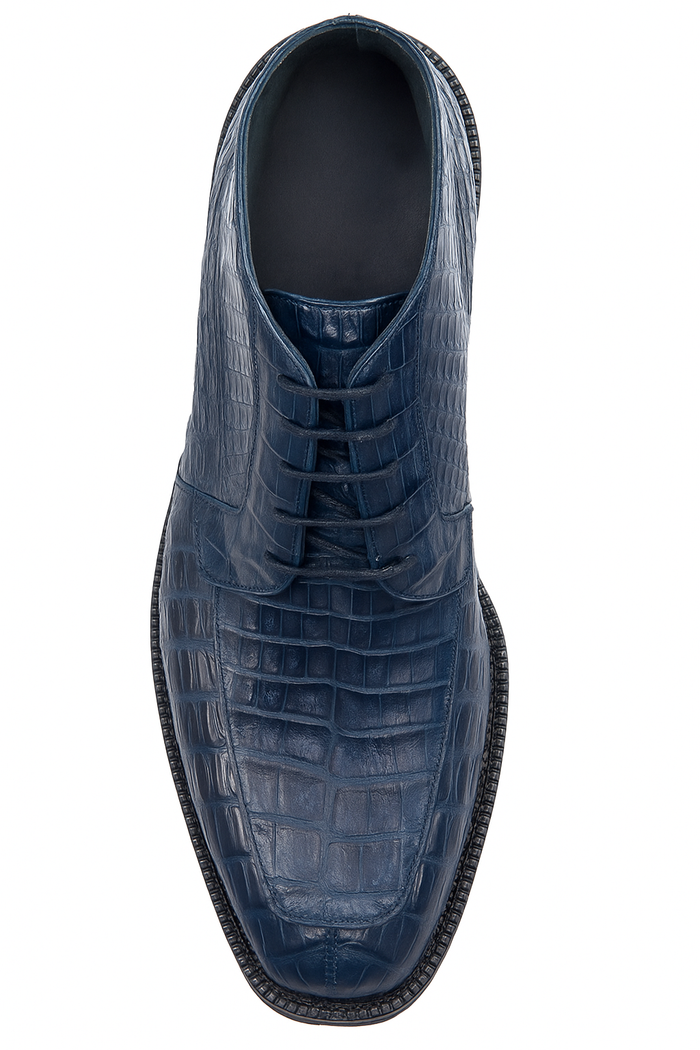 Navy Genuine Caiman Crocodile Belly Ankle Los Altos Boot-New Designer Collection
