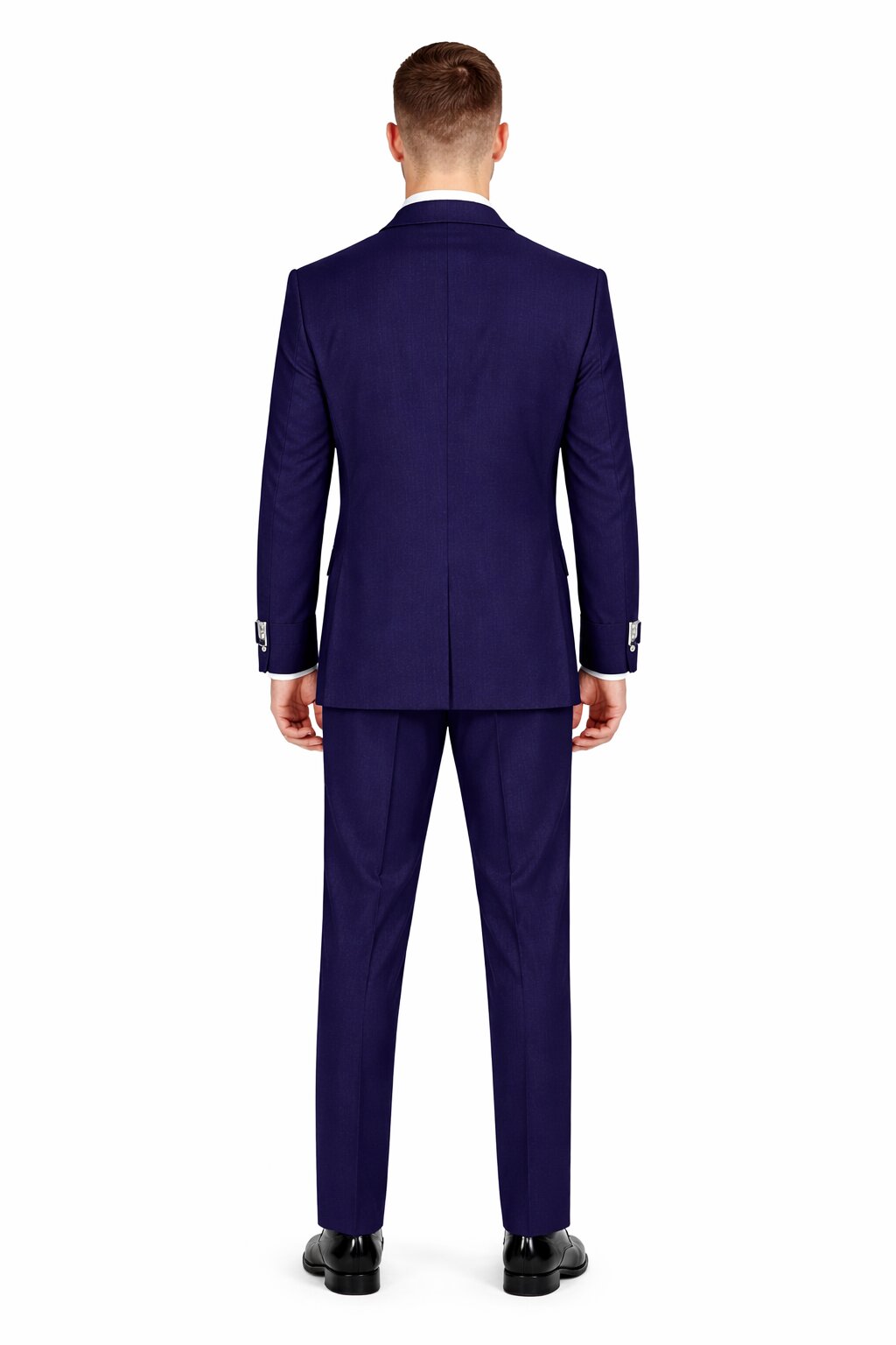 Mens Navy Blue Double Breasted Wool Suit with Signature Buckle Closure Designer Tailored Fit