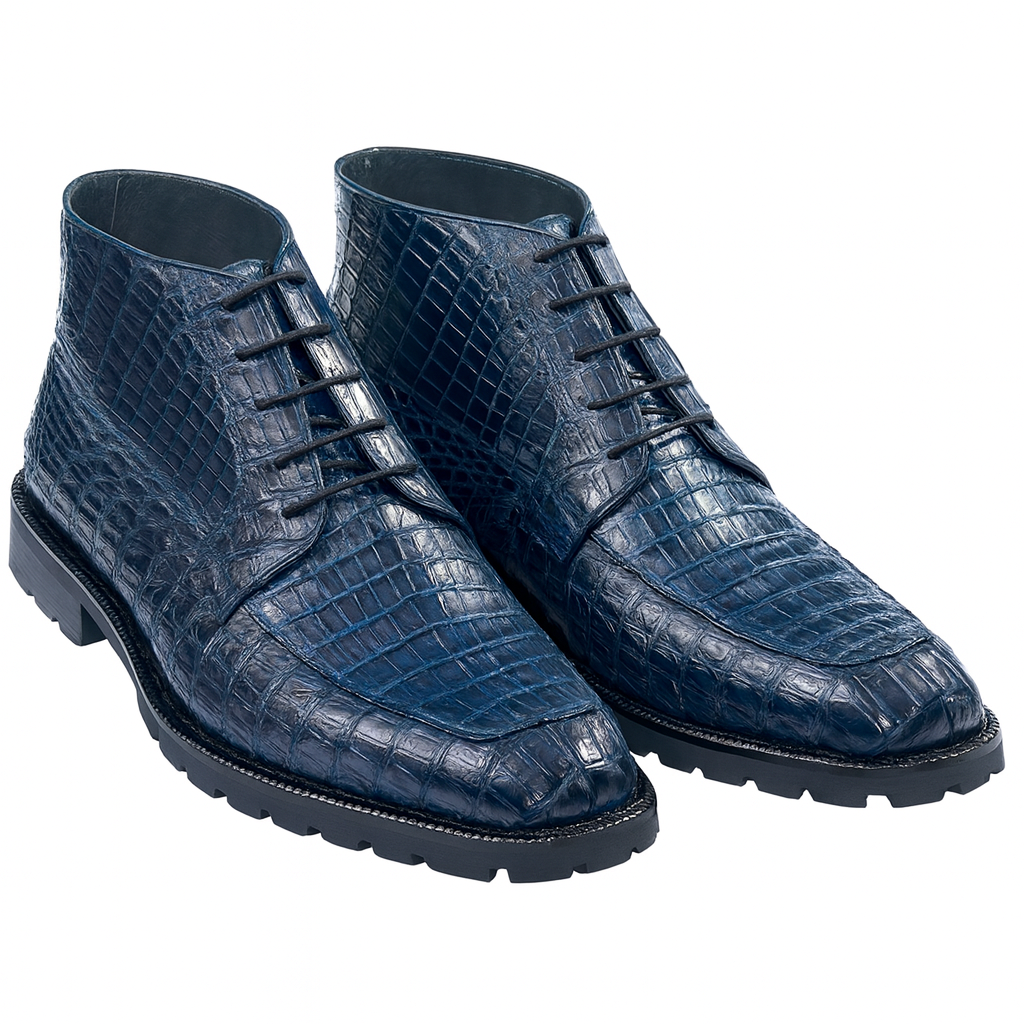 Navy Genuine Caiman Crocodile Belly Ankle Los Altos Boot-New Designer Collection - 8