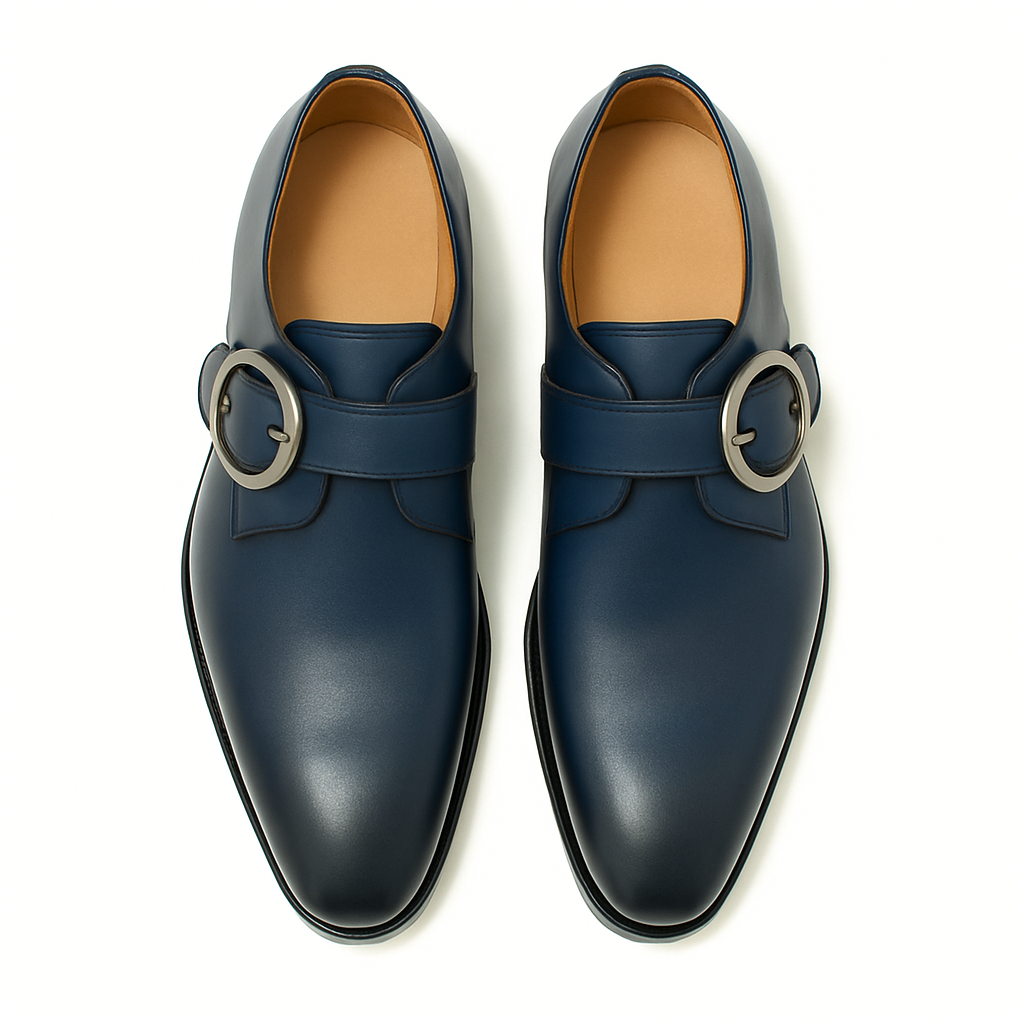 Mens Carrucci Classic Leather Fade Single D-Buckle Monk Strap Dress Shoe in Chestnut - 7