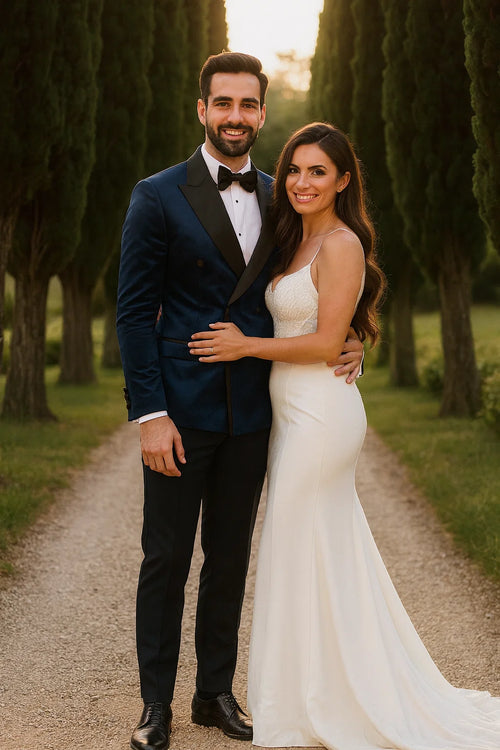 Navy Velvet Double Breasted Tuxedo Jacket Wedding & Prom