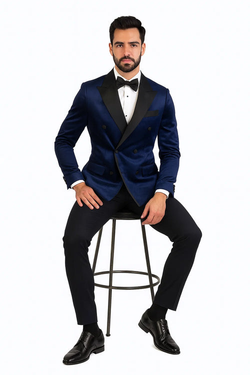 Navy Velvet Double Breasted Tuxedo Jacket Wedding & Prom