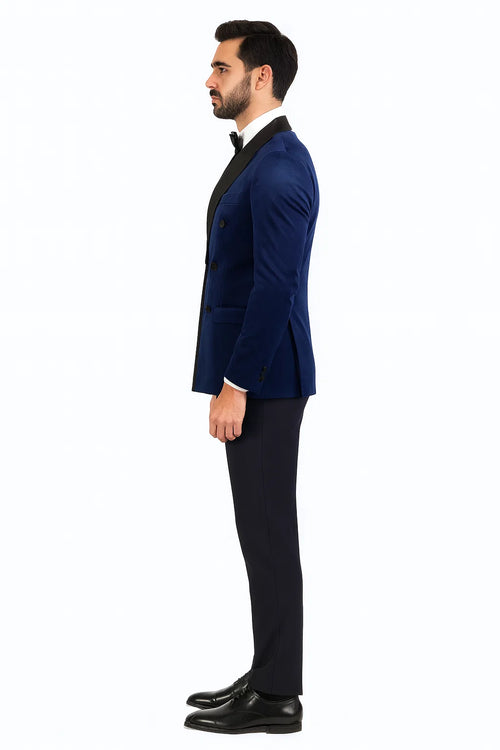 Navy Velvet Double Breasted Tuxedo Jacket Wedding & Prom