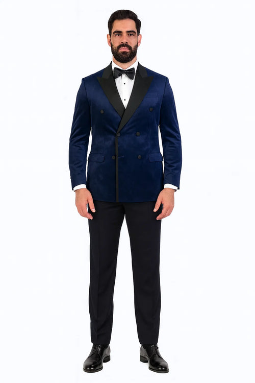 Navy Velvet Double Breasted Tuxedo Jacket Wedding & Prom