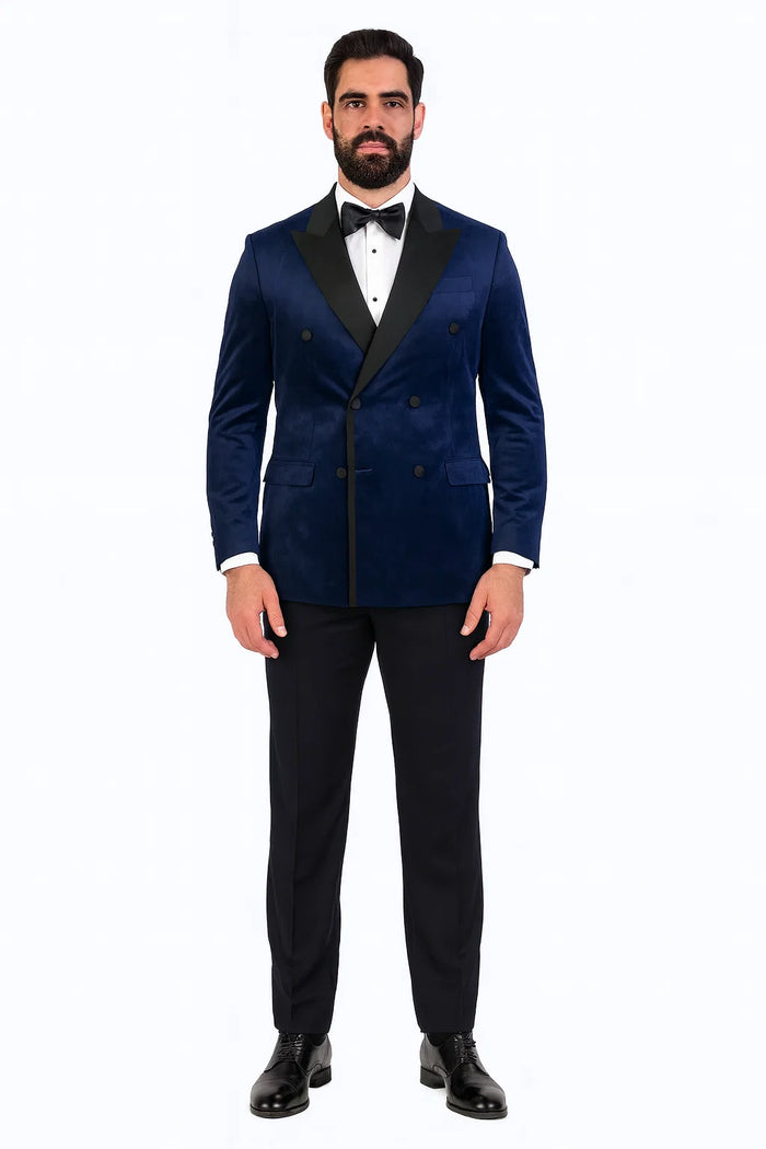 Navy Velvet Double Breasted Tuxedo Jacket Wedding & Prom
