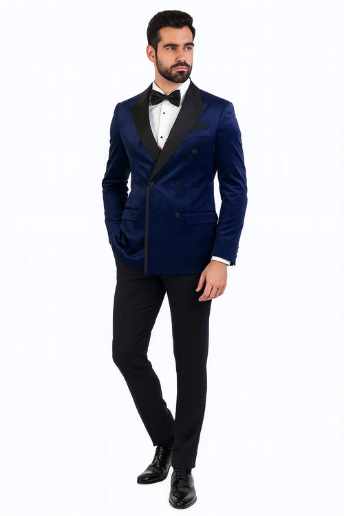 Navy Velvet Double Breasted Tuxedo Jacket Wedding & Prom