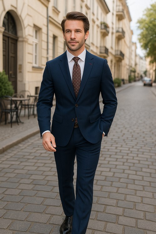 Modern Fit - Wool Suit - Italian Made Business Suit by Statement Men's 2 Piece 100% Wool Modern Fit Suit - Subtle Windowpane