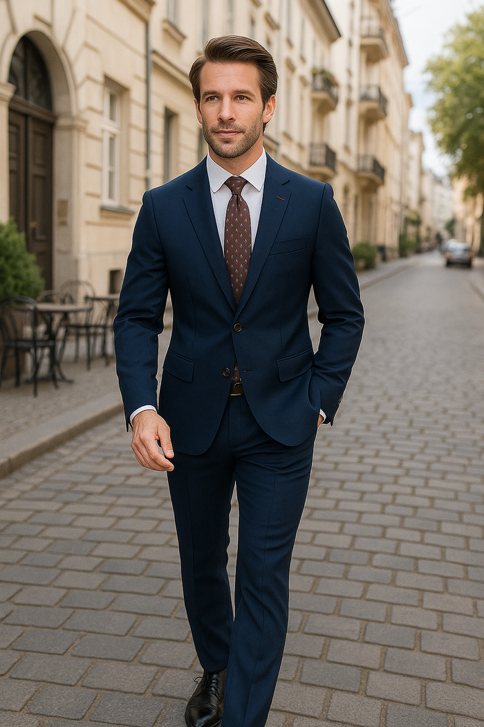 Modern Fit - Wool Suit - Italian Made Business Suit by Statement Men's 2 Piece 100% Wool Modern Fit Suit - Subtle Windowpane