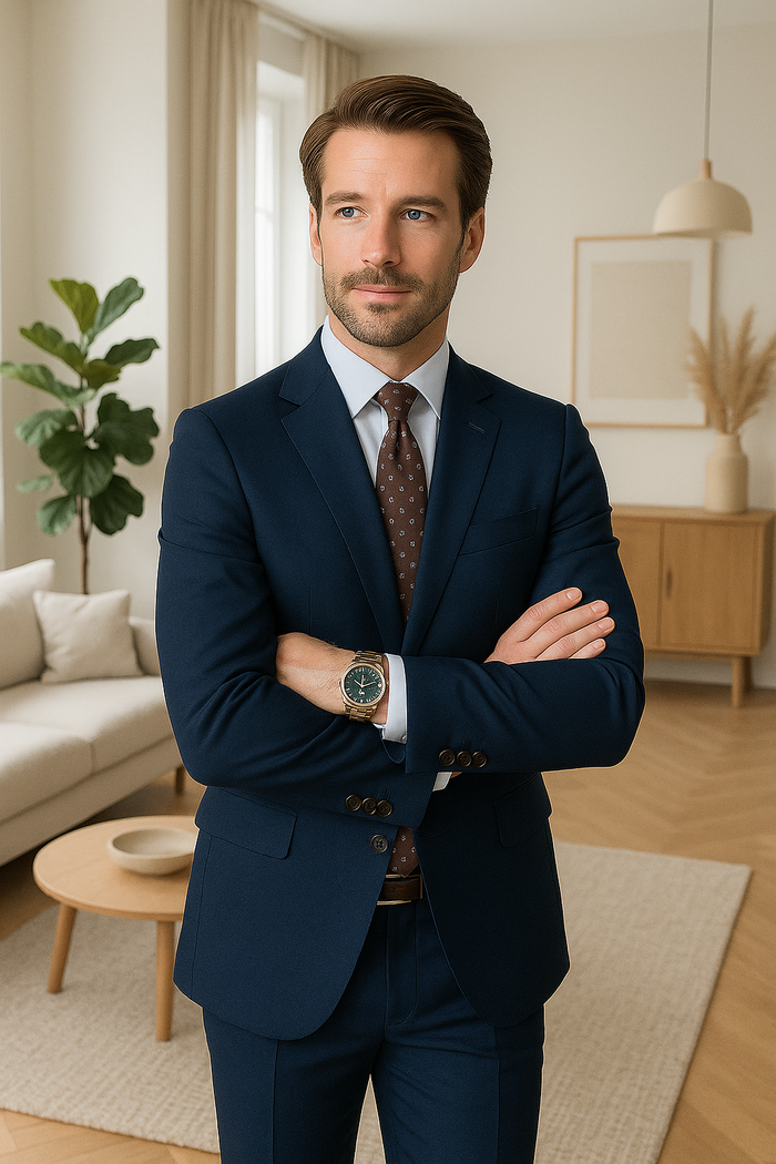 Modern Fit - Wool Suit - Italian Made Business Suit by Statement Men's 2 Piece 100% Wool Modern Fit Suit - Subtle Windowpane