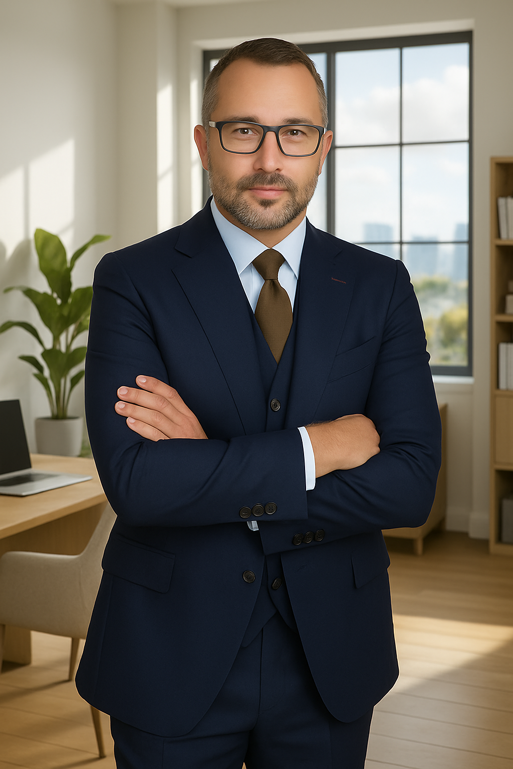 Wool Suit - Italian Made Business Suit by Statement Men's 3 Piece 100% Wool Fashion Suit - Herringbone Stripes - 38R