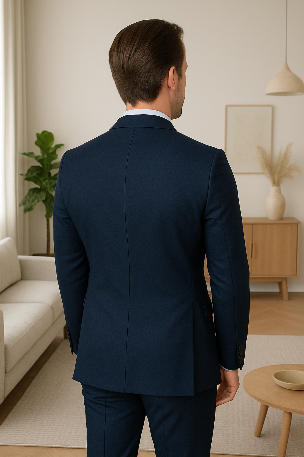 Wool Suit - Italian Made Business Suit by Statement Men's 2 Piece 100% Wool Modern Fit Suit - Subtle Windowpane - 38R