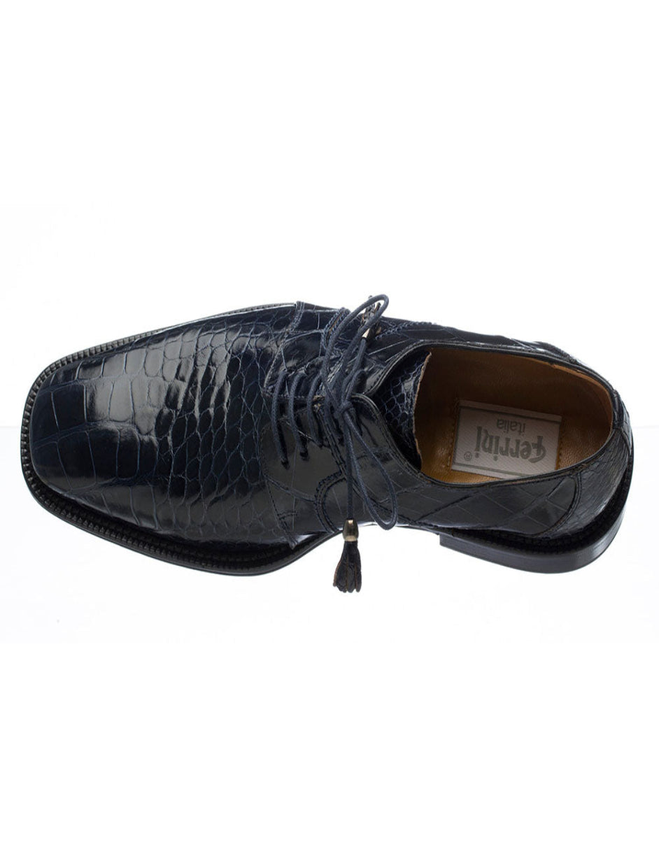 Ferrini Shoes - Mens Alligator Dress Shoe - Ferrini 205 Belly Alligator Plain Toe Shoes Navy - 9.5M