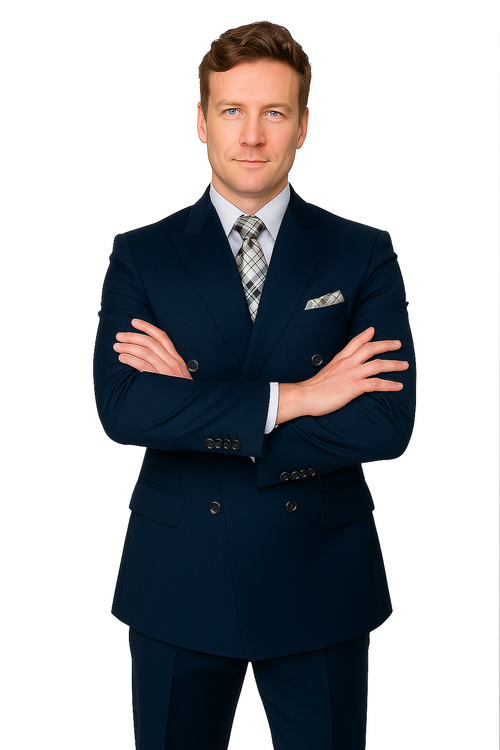 Mens Classic Wool Double Breasted Suit in Black